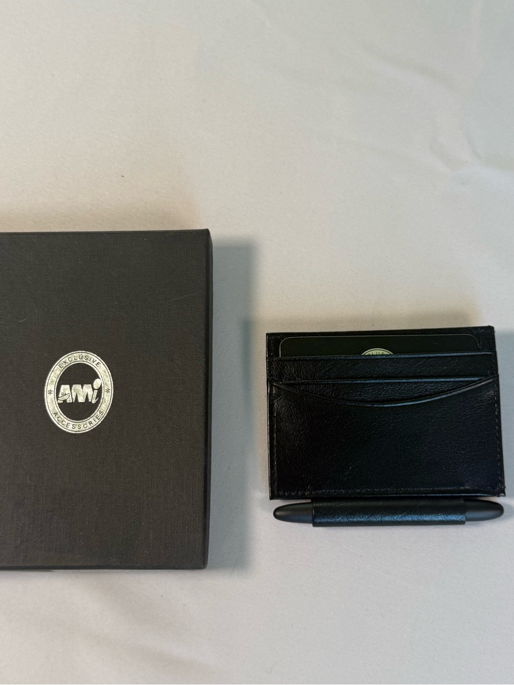 Ami Black Leather Card Sleeve with Pen